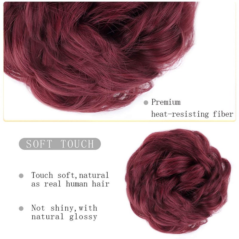 MORICA 2PCS Messy Bun Hair Piece, Fake Hair Messy Bun Scrunchies For Thin Hair Extension Curly Wavy Synthetic Chignon Ponytail Hair Pieces for Women(BUG#) - Image 3